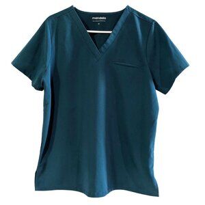 Mandala Women's V-Neck Scrub Top, Caribbean Blue, Medium